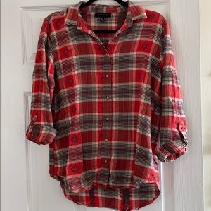 Red, gray, and tan flannel. Cute for fall!
